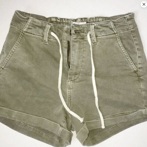 PAIGE “Harper” Utility Green Denim Drawstring Shorts | Rolled Hem – Size 25 - Picture 5 of 12